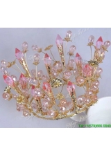 Cheap Pink Tiara with Rhinestone and Floral Alloy