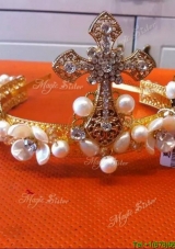 Latest Tiara with Rhinestone and Imitation Pearls