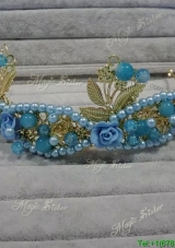 Beautiful Baby Blue Tiara with Rhinestone and Imitation Pearls