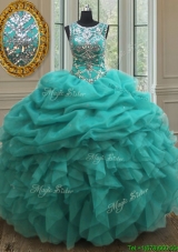 2017 New Scoop Beaded and Ruffled Bubble Quinceanera Dress in Turquoise
