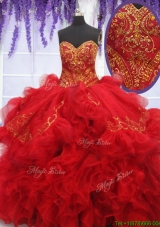 Fashionable Embroideried and Ruffled Red Quinceanera Dress with Brush Train