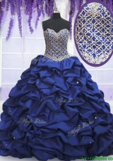 Latest Taffeta Royal Blue Quinceanera Dress with Beading and Bubbles