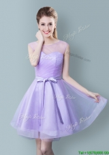 Romantic Scoop Bowknot Lavender Short Bridesmaid Dress in Tulle