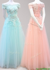 Lovely Off the Shoulder Beaded and Applique Prom Dress in Tulle