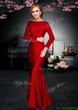 Exclusive Column Ankle Length Long Sleeves Prom Dress in Red