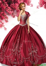 Classical Wine Red Taffeta Sweet 16 Dress with Embroidery
