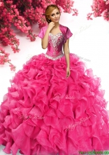 Gorgeous Organza Hot Pink Quinceanera Dress with Appliques and Ruffles