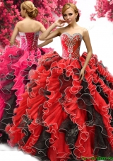 Perfect Red and Black Quinceanera Dress with Beading and Ruffles
