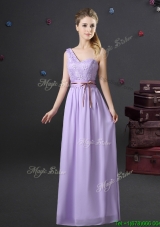 Beautiful Belted and Applique Lavender Bridesmaid Dress with One Shoulder