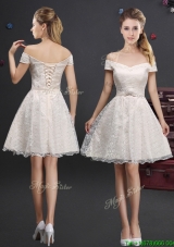 Pretty Applique and Laced Champagne Bridesmaid Dress in Knee Length