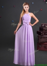 Simple Empire Halter Top Chiffon Long Bridesmaid Dress in Lavender