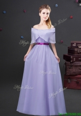 Simple Off the Shoulder Lavender Long Bridesmaid Dress in Chiffon