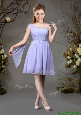 Beautiful Chiffon One Shoulder Beaded Bridesmaid Dress in Lavender