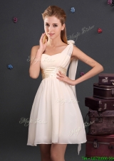 Low Price One Shoulder Champagne Bridesmaid Dress in Chiffon