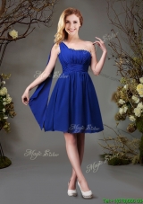 Unique Beaded Top One Shoulder Bridesmaid Dress in Royal Blue