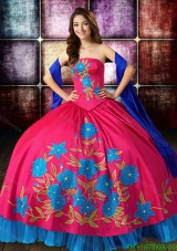 Unique Big Puffy Embroideried Strapless Blue and Red Quinceanera Dress in Taffeta