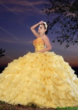 2017 Cowgirl Best Selling Organza Yellow Sweet 16 Dress with Beading and Ruffled Layers
