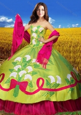 Western Style Puffy Skirt Quinceanera Dress in Olive Green and Hot Pink