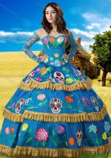 Western Theme Pretty See Through High Neck Embroideried Quinceanera Dress with Long Sleeves