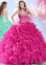 Wonderful Hot Pink Big Puffy Quinceanera Dress with Beading and Ruffles