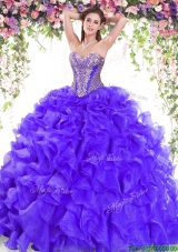 Discount Ruffled and Beaded Organza Quinceanera Dress with Brush Train