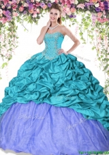 Exquisite Beaded and Pick Ups Quinceanera Dress in Turquoise and Lavender