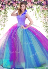 Latest High Neck Big Puffy Tulle Quinceanera Dress with Beading