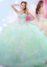 Luxurious Beaded and Ruffled Tulle Quinceanera Dress in Rainbow