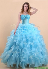 Luxurious Light Blue Organza Quinceanera Gown with Appliques and Ruffles
