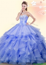 Modest Lavender Organza Quinceanera Dress with Beading and Ruffles