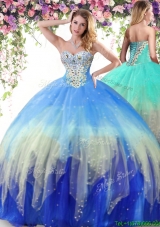 Romantic Beaded Lace Up Really Puffy Quinceanera Dress in Rainbow