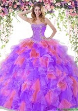 Two Tone Big Puffy Quinceanera Dress with Ruffles and Beading