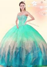 Perfect Beaded Rainbow Tulle Quinceanera Dress in Floor Length