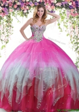 Wonderful Beaded Big Puffy Tulle Quinceanera Dress in Multi Color