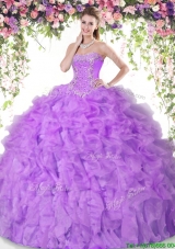 Wonderful Lilac Big Puffy Quinceanera Dress with Beading and Ruffles