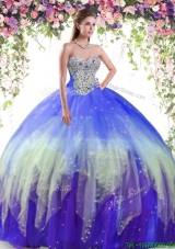 Cheap Big Puffy Tulle Rainbow Sweet 16 Dress with Beading