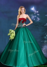 Discount A Line Strapless Dark Green Quinceanera Gown with Appliques