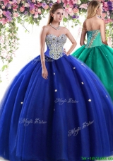 Discount Beaded Big Puffy Royal Blue Quinceanera Dress in Tulle