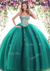 Discount Big Puffy Tulle Turquoise Quinceanera Dress with Beading