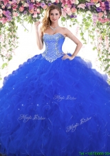 Elegant Royal Blue Sweet 16 Dress with Beading and Ruffles