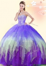 Inexpensive Beaded Big Puffy Quinceanera Dress in Multi Color