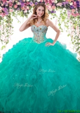 Lovely Ruffled and Beaded Big Puffy Quinceanera Dress in Turquoise