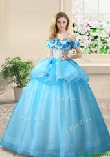 Luxurious Applique and Beaded Baby Blue Quinceanera Gown with Off the Shoulder