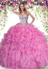 Exclusive Beaded and Ruffled Sweet 16 Dress in Rose Pink