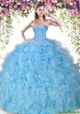 Modern Beaded and Ruffled Baby Blue Quinceanera Dress in Organza