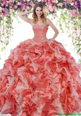 Perfect Rust Red and White Sweet 16 Dress with Ruffles and Beading