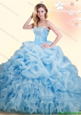 Exquisite Pick Ups and Beaded Organza Quinceanera Dress in Baby Blue