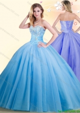 Hot Sale Baby Blue Tulle Quinceanera Dress with Beading