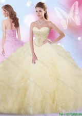 Luxurious Champagne Tulle Quinceanera Dress with Beading and Ruffles