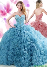 Pretty Brush Train Organza Quinceanera Dress with Beading and Ruffles